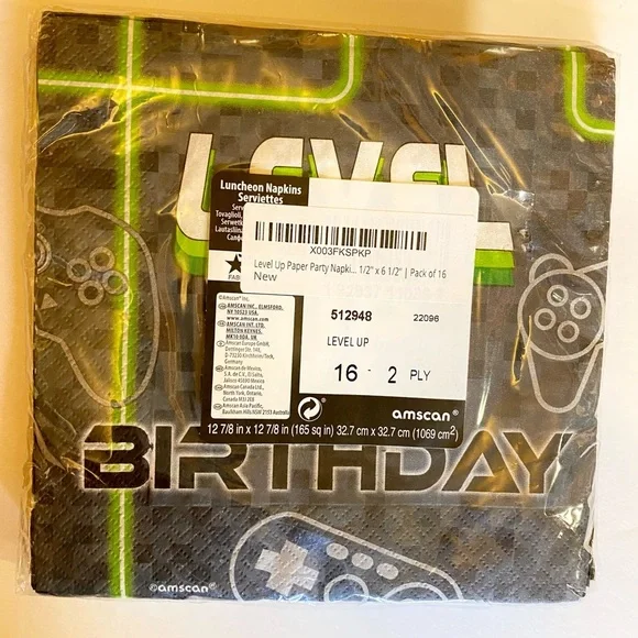 Level Up Paper Party Napkins - 6 1/2" x 6 1/2" | Pack of 16 - 2 Ply - Picture 7 of 7